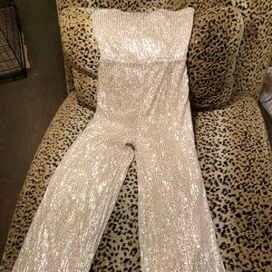 NWT Fashion Nova champagne sequin jumpsuit